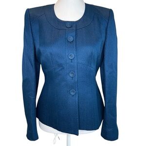 Anne Klein Tailored Lined Jacket Career Blazer Blue Womens Size 2 Button Front